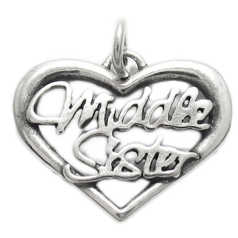Polished "Middle Sister" Talking Heart Charm for the supposed troublesome one. Wholesale Sterling Silver Charms - Jewelry