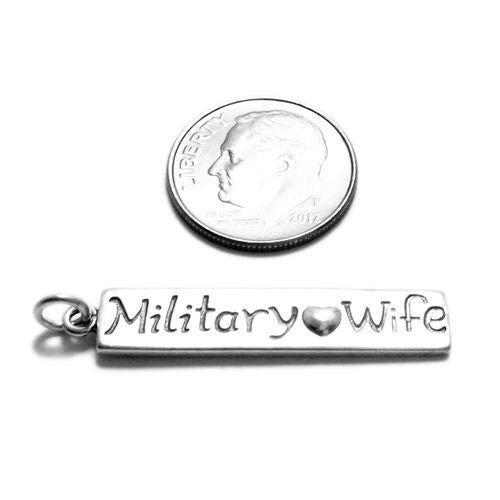 Beautiful "Military ♡ Wife" Heart Bar Charm. Wholesale Sterling Silver Charms - Jewelry. Alternate.