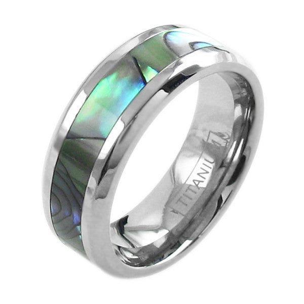 Dazzling mirror polished titanium ring with beautiful abalone inlay | Wholesale Jewelry | Alternate photo