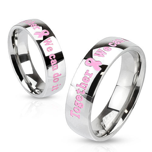 Mirror polished stainless steel ring Breast Cancer Awareness with "Together We can do it" | Wholesale Jewelry