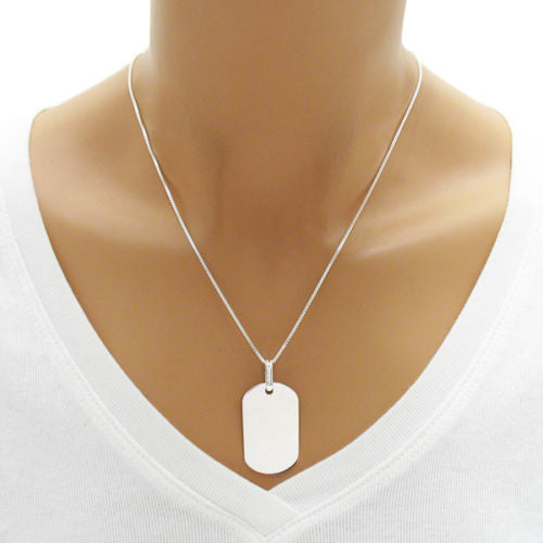 Small 1.5" (38mm) mirror polished engravable dog tag pendant | Wholesale Sterling Silver Jewelry | Alternate photo