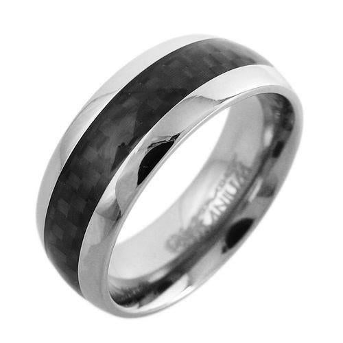 Mirror polished titanium dome ring with black carbon fiber inlay | Wholesale Titanium Wedding Bands | Main photo