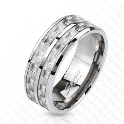 Mirror polished titanium ring with double white carbon fiber inlays | Wholesale Titanium Rings | Wedding Bands