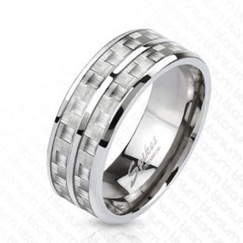 Mirror polished titanium ring with double white carbon fiber inlays | Wholesale Titanium Rings | Wedding Bands