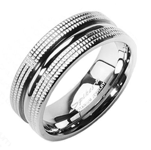Mirror polished titanium ring with triple milgrained edges | Wholesale Titanium Rings | Wedding Bands
