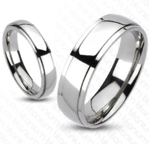 Mirror polished titanium wedding band with ridged edges - 4mm - 6mm - 8mm | Wholesale Titanium Rings | Wedding Bands