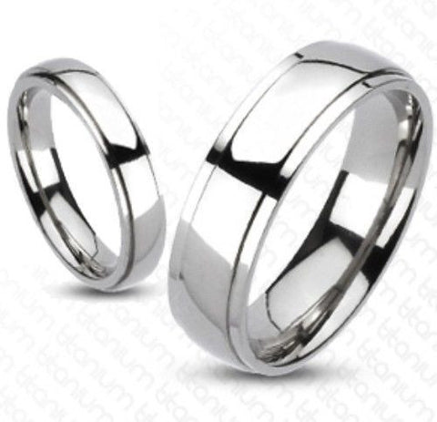 Mirror polished titanium wedding band with ridged edges - 4mm - 6mm - 8mm | Wholesale Titanium Rings | Wedding Bands
