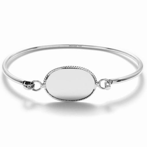 7" bangle bracelet with beaded edge engravable oval plate | Wholesale 925 Sterling Silver Jewelry