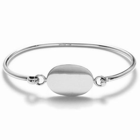 Modern 7" bangle bracelet with engravable oval plate | Wholesale 925 Sterling Silver Jewelry