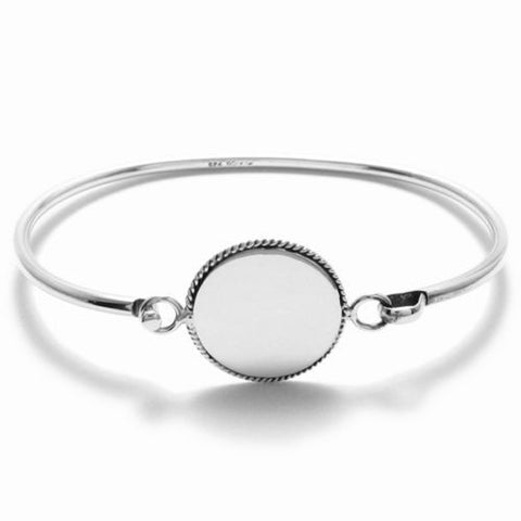 7" bangle bracelet with round beaded edge engravable disk | Wholesale 925 Sterling Silver Jewelry