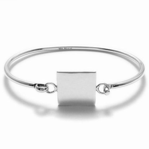 Modern 7" bangle bracelet with square engravable plate | Wholesale 925 Sterling Silver Jewelry
