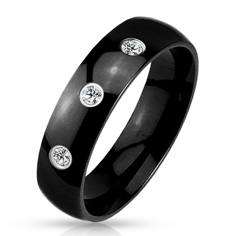 Wedding Band with 3 CZs in Black. Wholesale stainless steel rings - Jewelry | Large photo 