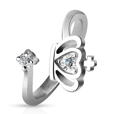 Cool modern Claddagh wrap ring with CZs | Wholesale stainless steel rings - Jewelry