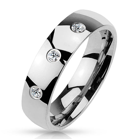 Wedding Band with 3 CZs in Mirror Polished Finish. Wholesale stainless steel rings - Jewelry | Large photo 