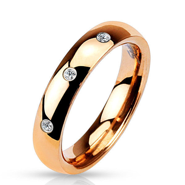 Wedding Band with 3 CZs in Rose Gold. Wholesale stainless steel rings - Jewelry | Small photo 