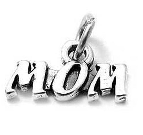 Trendy "Mom" Scripted Charm for your Mother to style with. Wholesale Sterling Silver Charms - Jewelry