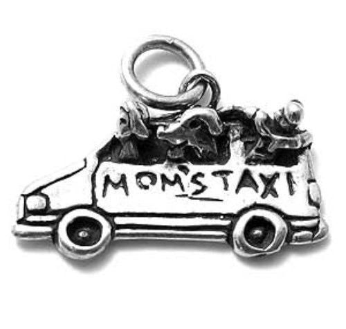 Adorable "Mom's Taxi" Talking Charm with Engraved Lettering. Wholesale Sterling Silver Charms - Jewelry