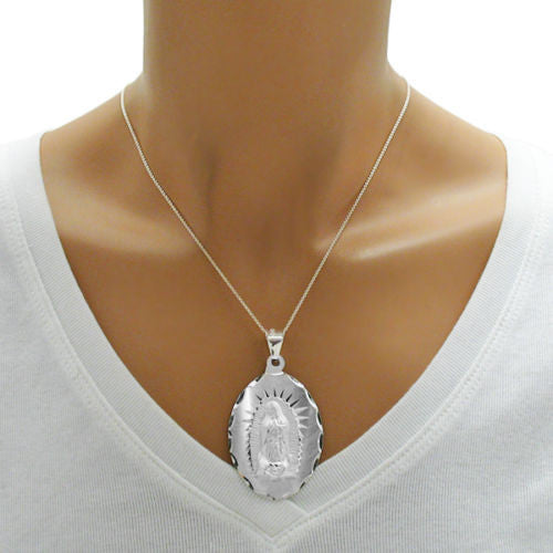Classy Mother Mary Maria Dia Cut on Large Oval Pendant | Wholesale 925 Sterling Silver Pendant - Jewelry | Alternate