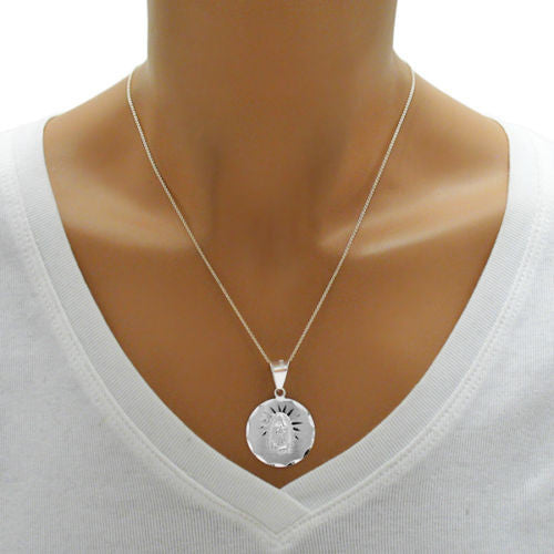 Beautiful Mother Mary Dia Cut Round Pendant | Wholesale 925 Sterling Silver Pendant - Jewelry | Alternate