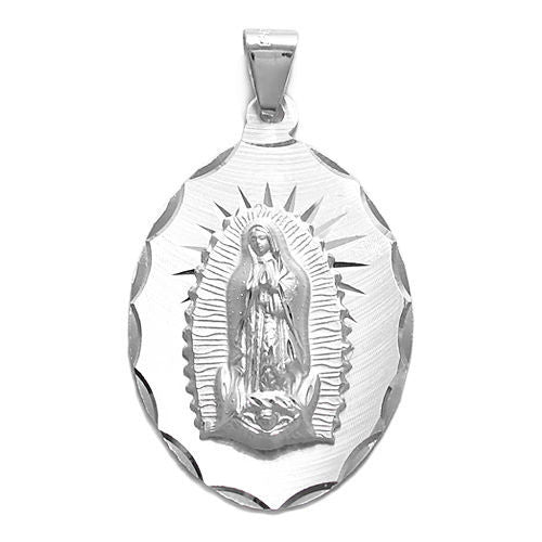 Classy Mother Mary Maria Dia Cut on Large Oval Pendant | Wholesale 925 Sterling Silver Pendant - Jewelry | Main