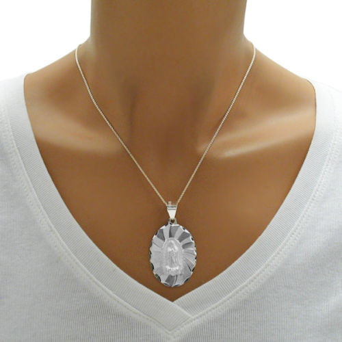 Wonderful Mother Mary Dia Cut Spiral Design on Oval Pendant | Wholesale 925 Sterling Silver Pendant - Jewelry | Alternate