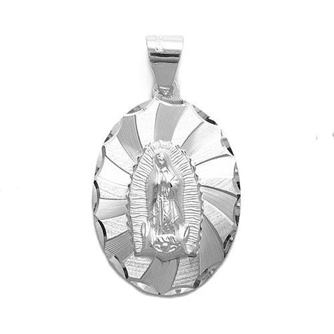 Wonderful Mother Mary Dia Cut Spiral Design on Oval Pendant | Wholesale 925 Sterling Silver Pendant - Jewelry | Main
