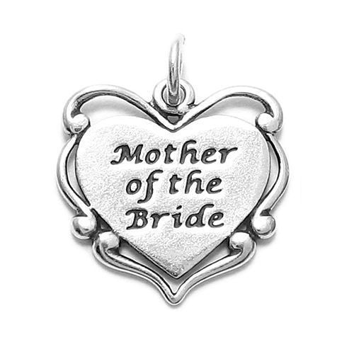 Decorative "Mother of the Bride" Scrolled Heart Charm. Wholesale Sterling Silver Charms - Jewelry. Main.