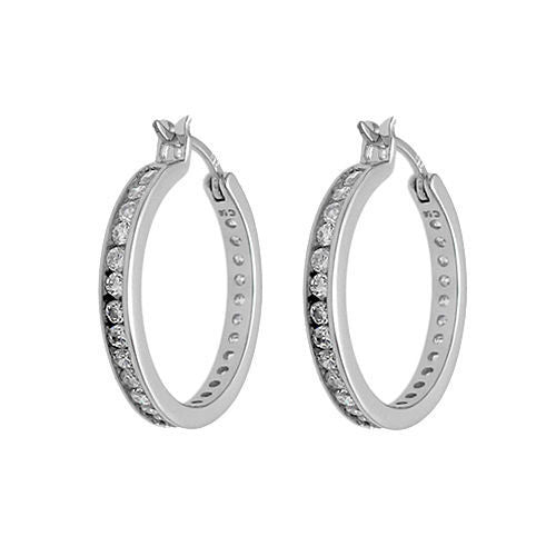 Multi-CZ Eternity Hoop Earrings in 25mm | Wholesale Sterling Silver Jewelry | Alternate