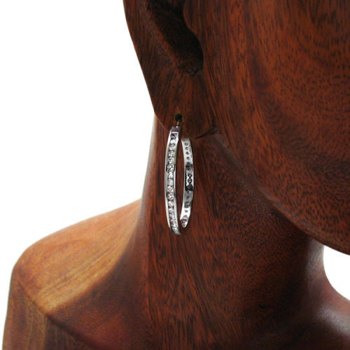 Multi-CZ Eternity Hoop Earrings in 35mm | Wholesale Sterling Silver Jewelry | Alternate