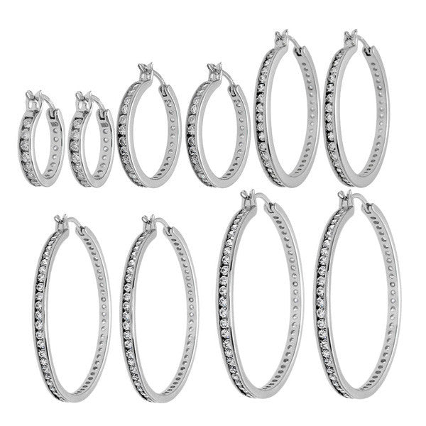 Multi-CZ Eternity Hoop Earrings in Different Sizes | Wholesale Sterling Silver Jewelry | Alternate