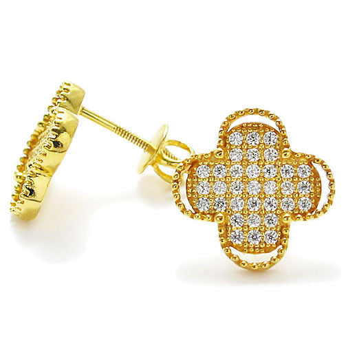 Stylish Multi-CZ Gold Plus Sign Design Stud Earrings | Wholesale Sterling Silver Jewelry | Alternate