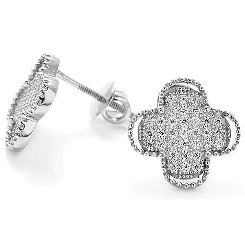 Stylish Multi-CZ Silver Plus Sign Design Stud Earrings | Wholesale Sterling Silver Jewelry | Alternate