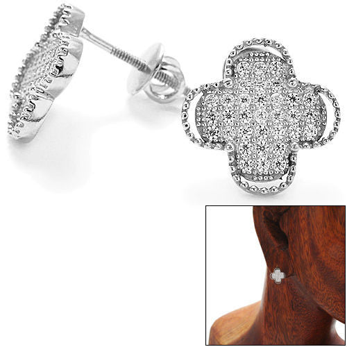 Stylish Multi-CZ Silver Plus Sign Design Stud Earrings | Wholesale Sterling Silver Jewelry | Alternate