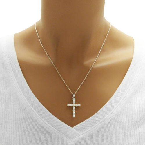 Gorgeous Sterling Silver Multi-Pearl Cross Pendant | Wholesale 925 Sterling Silver Pendant - Jewelry | Alternate