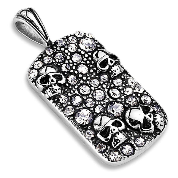 Striking Multi-Skull & 3.7 Carat CZ Dog Tag Pendant | Wholesale 316L Stainless Steel Jewelry | Main