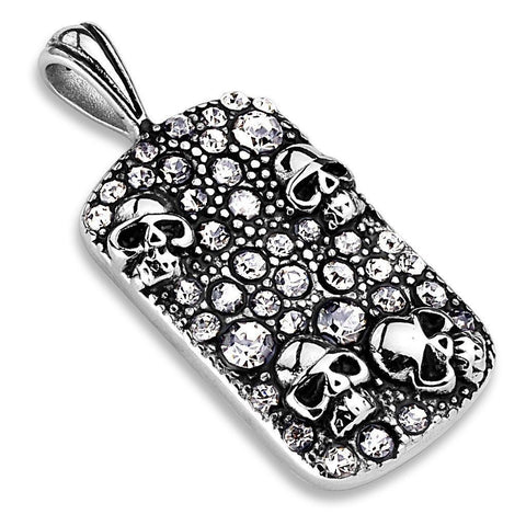 Striking Multi-Skull & 3.7 Carat CZ Dog Tag Pendant | Wholesale 316L Stainless Steel Jewelry | Main