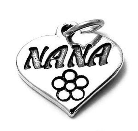 Genuine "Nana" Floral Heart Charm for your Special Nana. Wholesale Sterling Silver Charms - Jewelry