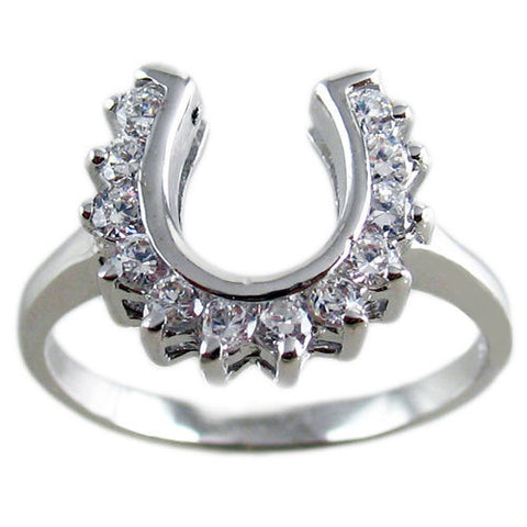 Luminous lucky notched horseshoe ring with CZs | Wholesale sterling silver rings - Jewelry | Main photo