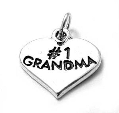 Adorable "#1 Grandma" Heart Charm for your favorite Grandma. Wholesale Sterling Silver Charms - Jewelry
