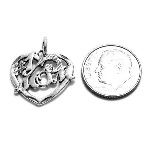 Elegant "#1 Mom" Calligraphy Heart Charm. Wholesale Sterling Silver Charms - Jewelry. Alternate.