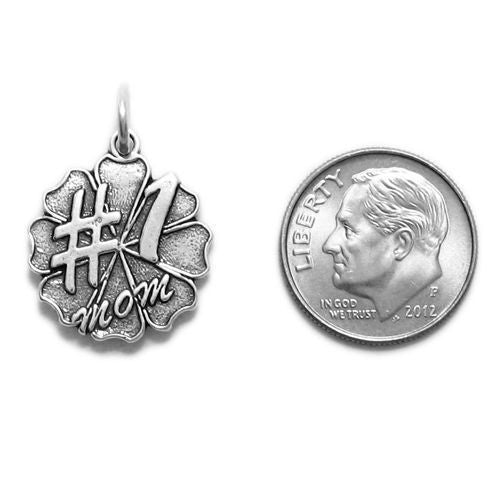 Gorgeous "#1 Mom" Flower Petal Charm. Wholesale Sterling Silver Charms - Jewelry. Alternate