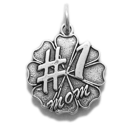 Gorgeous "#1 Mom" Flower Petal Charm. Wholesale Sterling Silver Charms - Jewelry. Main.
