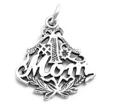 Exquisite "#1 Mom" Wreath Charm for your Mother. Wholesale Sterling Silver Charms - Jewelry