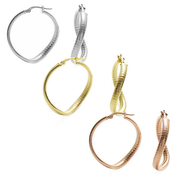 Omega Twisting Hoop Earrings in 3 Different colors | Wholesale Sterling Silver Jewelry | Alternate