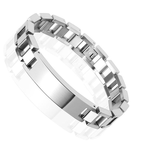 Open squared link bracelet with engravable plate | Wholesale 316L Stainless Steel Jewelry | Large photo