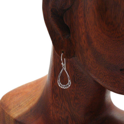 Intricate open teardrop with scrolls hook earrings | Wholesale 925 Sterling Silver Jewelry | Alternate Photo