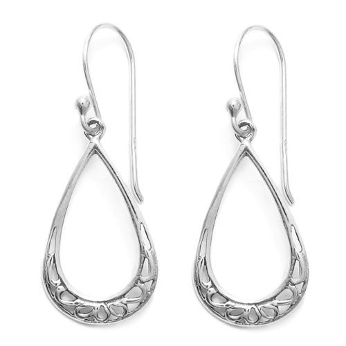 Intricate open teardrop with scrolls hook earrings | Wholesale 925 Sterling Silver Jewelry | Item Photo