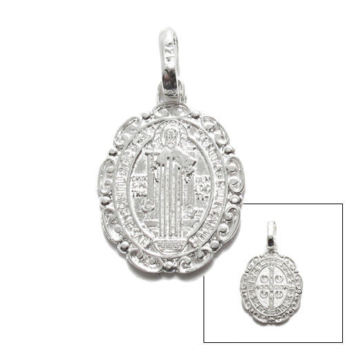 Genuine Oval 18mm St. Benedict Catholic Medal Charm Pendant | Wholesale 925 Sterling Silver Pendant - Jewelry | Main