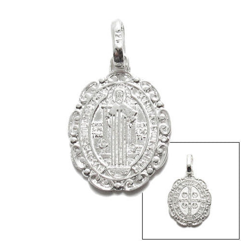 Genuine Oval 18mm St. Benedict Catholic Medal Charm Pendant | Wholesale 925 Sterling Silver Pendant - Jewelry | Main