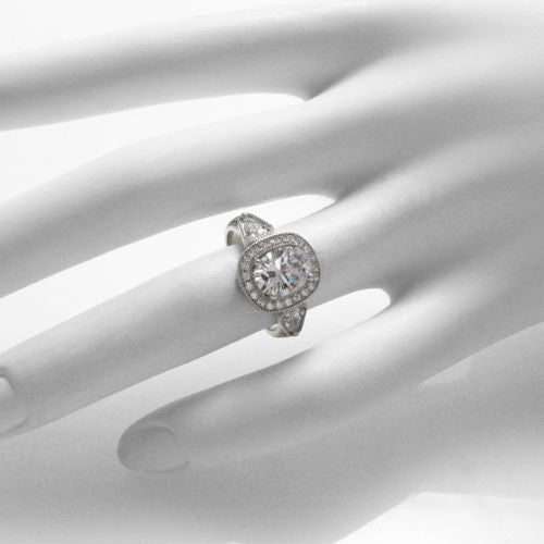 Oval cut CZ engagement ring w/ pear shaped accent CZs | Wholesale 925 Sterling Silver Rings - Jewelry | Alternate photo